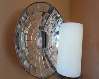 Mirrored Mosaic Sunburst Candle Wall Sconce