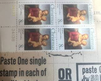 1973 U.S. Christmas 8¢ Commemorative Stamps – Raphael “Small Cowper Madonna” – Mint Plate Number Block of 4 – National Gallery of Art – Plate Nos. 34137 & 34138