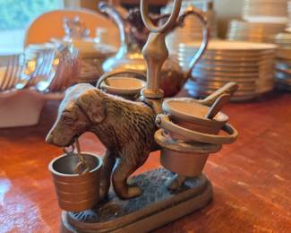 Cast Metal Dog Butler / Bar Caddy Figurine with Buckets