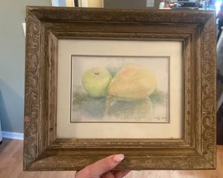 Wolf Colored Pencil Sketch of Apple & Pear Still-life Signed Artist Proof, 1993