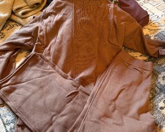 Brown Knit Zip-Front Lounge Set / Tracksuit with Matching Pants