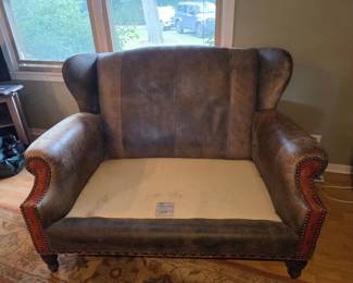 Carol Hicks Bolton for EJ Victor Contemporary Loveseat, Mixed Fabric, Bohemian Shabby Chic Oversized Loveseat with Distressed Leather and Upholstery with Nailhead Trim Accents