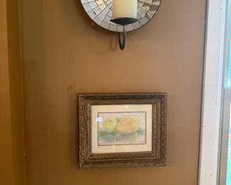 Round Mosaic Mirror Wall Sconce / Candle Holder with Mirrored Tile Surround