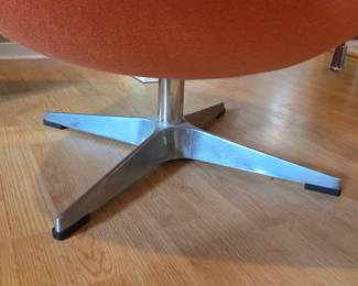 Orange Mid-Century Modern Egg-Style Swivel Lounge Chair, Chrome Four-Star Base