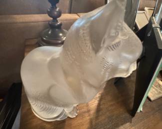 Lalique Large Frosted Crystal Sitting Cat Sculpture