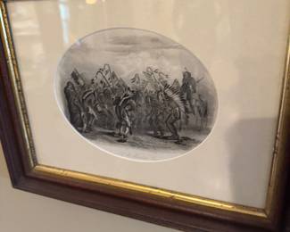 "Dance of the Mandan Indians" after Karl Bodmer, Hand-colored Aquatint Steel Engraving on Paper, Framed