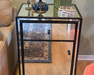 Restoration Hardware "Strand" Mirrored Two-Door Accent Cabinet / Nightstand with Black Metal Frame