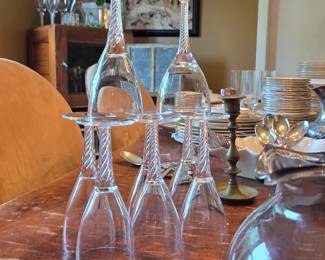 Set of 8 Crystal Wine Glasses with Air-Twist / Spiral Stems