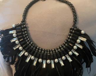 Zara Fringe Feather and rhinestones Necklace