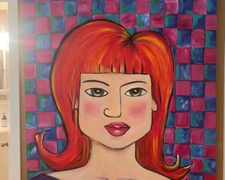 Large Colorful Contemporary Pop Art Redhead Female Portrait Original Painting on Canvasredhead #2 acrylic on canvas. Jennifer Ignaszewski