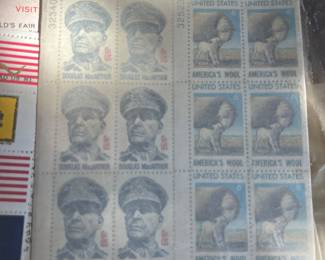 Vintage U.S. Mint Postage Stamp Plate Blocks – Douglas MacArthur Memorial & America’s Wool 6¢ Commemoratives – Plate Nos. 32340 & 32523