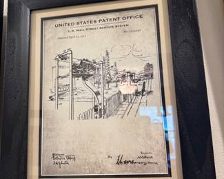 Framed U.S. Patent Office 1913 U.S. Mail Street Service System Patent No. 1,059,540 Postal Service Illustration