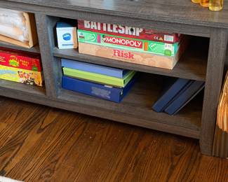 Contemporary Gray Wood Media Console with Assorted Classic Board Games & Accessories