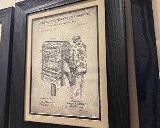Framed U.S. Patent Office 1906 U.S. Mail Collection Box Patent No. 817,186 Postal Service Illustration