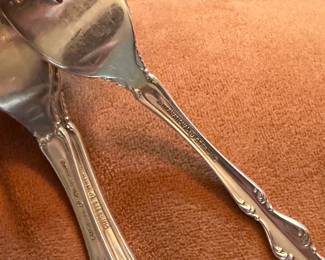 International Silver Co. “Angeline” Sterling Silver Flatware, ornate floral/scroll pattern, marked INTERNATIONAL STERLING.
