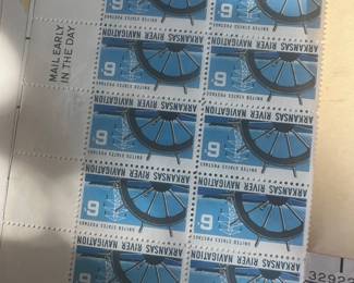 1968 U.S. 6¢ Arkansas River Navigation Commemorative Stamps – Mint Plate Block of 10 with Plate No. 30326 and “Mail Early in the Day” Selvage.