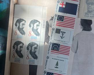 Vintage U.S. Mint Commemorative Stamp Group – 1968 Historic American Flags 6¢ Se-Tenant Strip & 1972 Sidney Lanier 8¢ Plate Block No. 33362 – Revolutionary War / Americana & Literary History