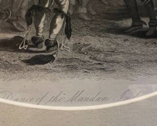 "Dance of the Mandan Indians" after Karl Bodmer, Hand-colored Aquatint Steel Engraving on Paper, Framed