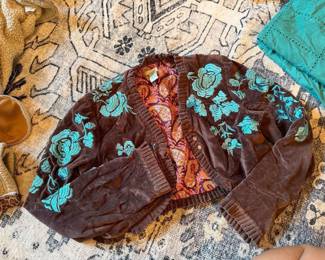 Johnny Was Brown Velvet Embroidered Floral Reversible Jacket