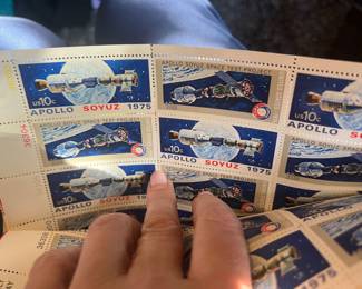 1975 U.S. Apollo–Soyuz Space Test Project 10¢ Commemorative Stamp Large Mint Multiple – U.S./Soviet Joint Space Mission – Plate Number Selvage