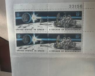 1971 U.S. “Decade of Achievement in Space” 8¢ Commemorative Stamps – Apollo 15 Lunar Rover – Mint Plate Number Block of 4 – Plate No. 33156 – NASA / Space Exploration Collectible