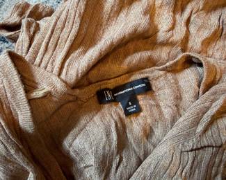 INC International Concepts Metallic Gold Ribbed Knit Belted Cardigan / Sweater, Size Small
