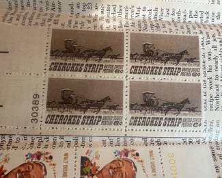 1969 Cherokee Strip 6¢ U.S. Commemorative Postage Stamps – Mint Plate Number Block of 4 – Plate No. 30389 – Western Americana / Oklahoma Pioneer History