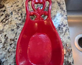 Red Enameled Cast Iron Spoon Rest