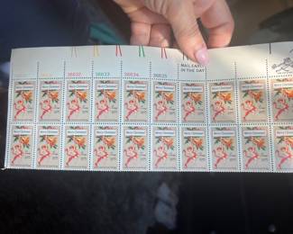 1975 U.S. Christmas “Early Card by Louis Prang” Commemorative Stamp Multiple – 20 Mint Stamps with Multiple Plate Numbers & ZIP Code Selvage