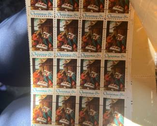 1966 U.S. Christmas 6¢ Madonna & Child Commemorative Stamps – Large Mint Plate-Number Block / Partial Sheet