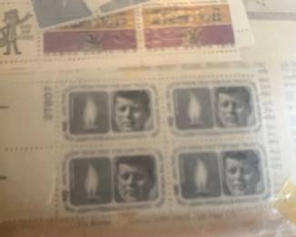 Assorted Vintage 1960s U.S. Mint Commemorative Postage Stamps – Blocks of Four & Selvage Blocks – Aviation, Historic Figures & Americana – Unused Philatelic Collection