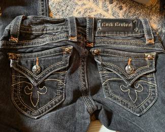 Rock Revival Fleur-de-Lis Embroidered Dark Wash Flap-Pocket Jeans