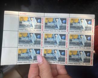 1969 U.S. “First Man on the Moon” 10¢ Airmail Stamp Block – Apollo 11 Moon Landing – Plate No. 31392 – Vintage Mint U.S. Postage