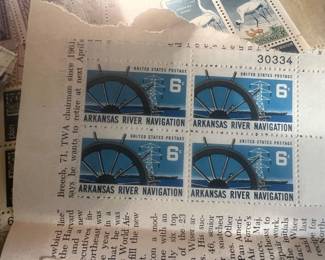 1968 Arkansas River Navigation 6¢ U.S. Commemorative Postage Stamps – Mint Plate Number Block of 4 – Plate No. 30334 – Transportation, River & Americana Collectible