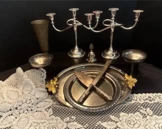 Group of Silver Plate Pieces, Silver Toned  Brass