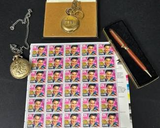 1992 29cent Elvis Stamps, Gold Tone Pocket Watches, Golf Pen