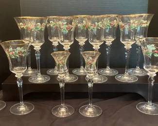 Mikasa Crystal Ribbon Holly Water Goblets 12 2 Candle Sticks