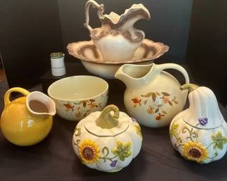 Ceramic Pitchers, Basin, Bowls  More