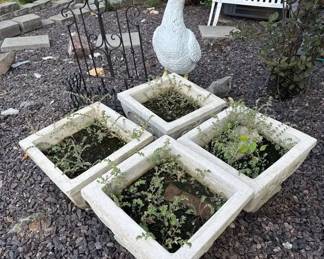 Concrete Planters, Goose and Metal Hanging Planter