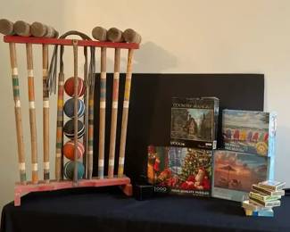 Vintage Croquet Set, Mexican made Dominos and Puzzles