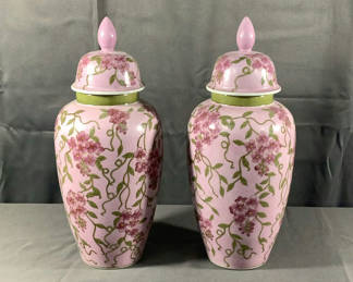 Lot 571: Pink & Green Floral Ginger Jars