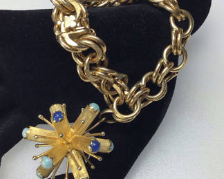 Lot 456: Vintage Yellow Gold 18K Sputnik on 14K Bracelet (18K/12+, 14K/36+ dwt)