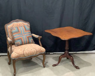 Lot 602: Antique Tilt Top Table & Arm Chair