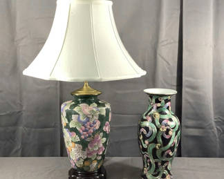 Lot 577: Green Ceramic Lamp And Vase