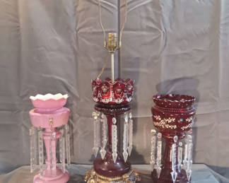 Lot 601: Antique Red & Pink Glass Lustres