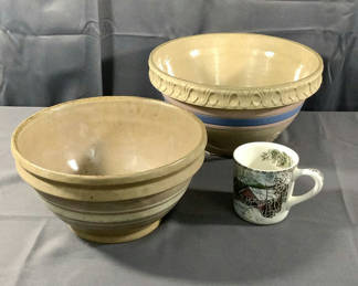 Lot 541: Antique Mixing Bowls & Mug