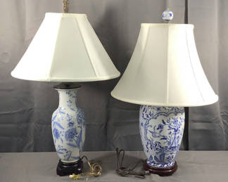 Lot 578: Blue & White Ceramic Lamps