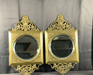 Lot 529: Antique Heavy Brass Wall Mirrors