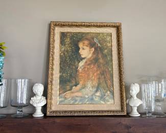 “Little Irene” Renoir reproduction painting, vintage bust statues