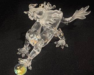 #S208 Dragon with ball on wooden stand $200 Swarovski Box